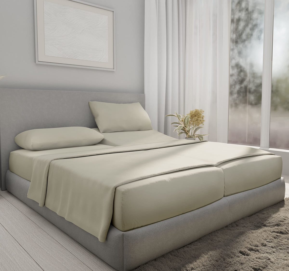Split King Sheets For Adjustable Bed, Soft 100% Cotton Sheets, 400 Thread Count Sateen, 5 Pc Set With 2 Twin-Xl Fitted Sheets, D