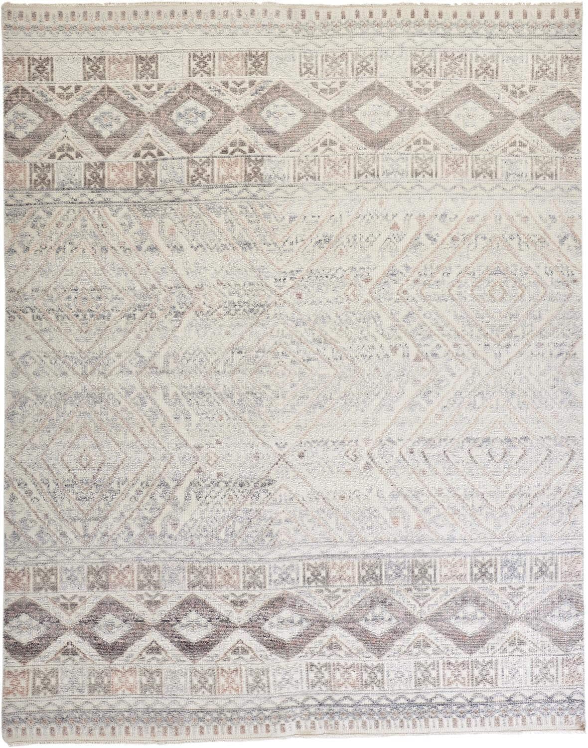 HomeRoots 512566 8 x 10 ft. Gray Ivory & Blue Geometric Hand Knotted Rectangle Area Rug