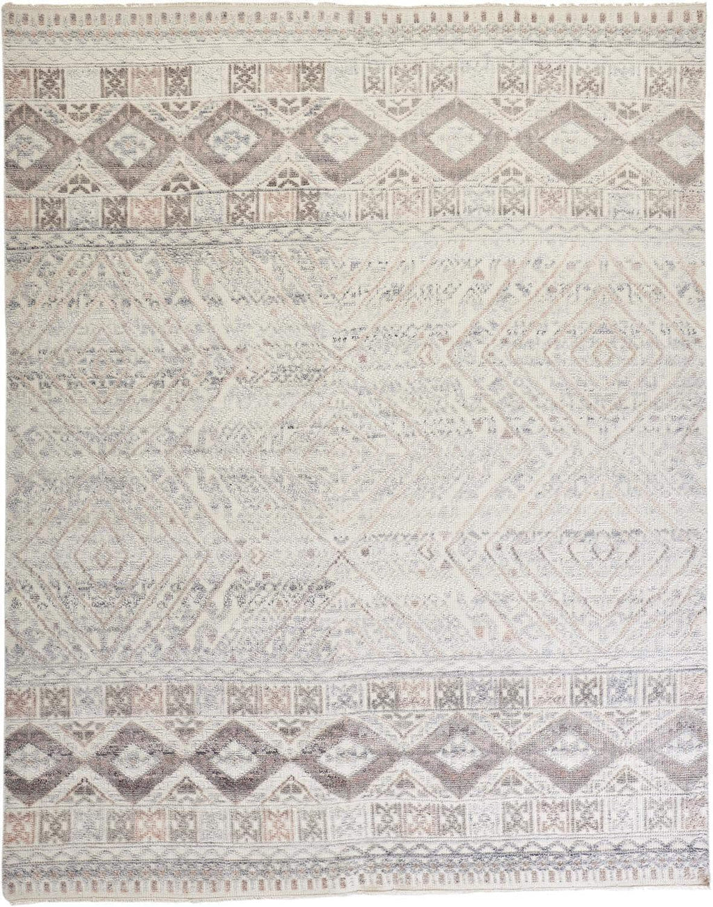 HomeRoots 512574 8 x 10 ft. Ivory Blue & Gray Geometric Hand Knotted Rectangle Area Rug