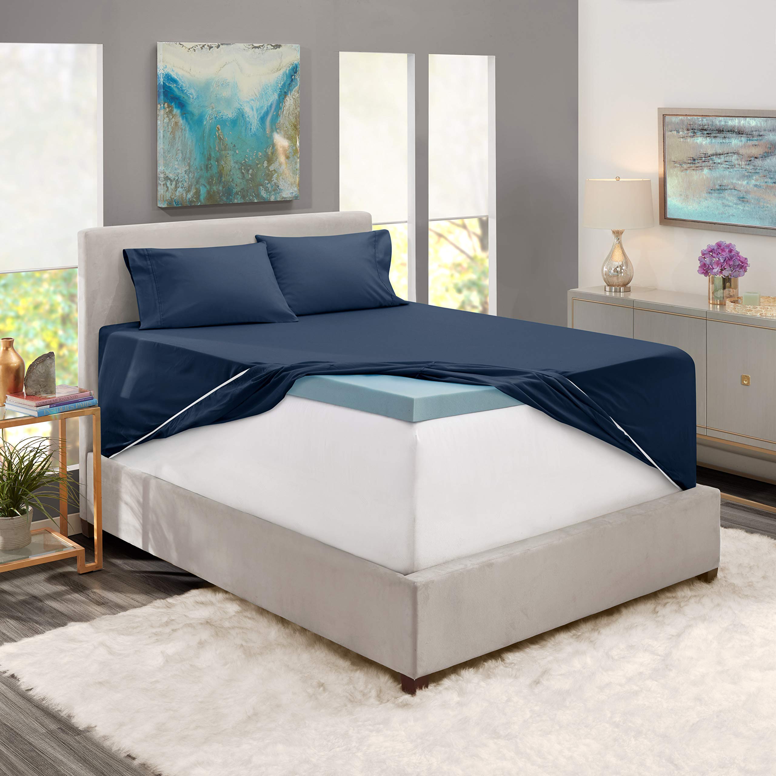Nestl Extra Deep Pocket Sheets - Fits Mattress 18-24 Inches Deep, Extra Deep Pocket Twin Sheets Sets, 4 Piece Twin Size Sheets, Twin Sheets Deep Pocket, Navy Blue Sheets