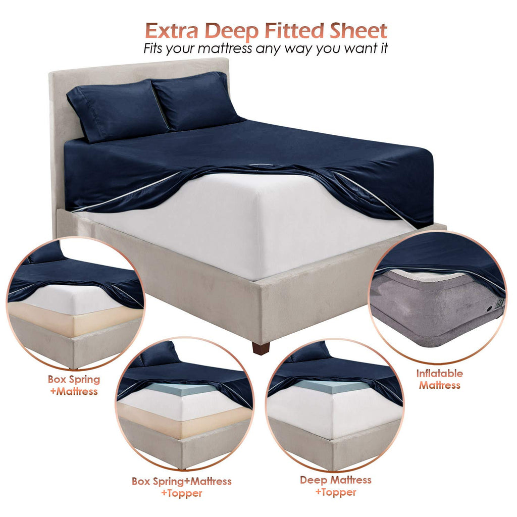 Hearth & Harbor Extra Deep Pocket Sheet Set, 6Pc Split King Size, Navy Blue