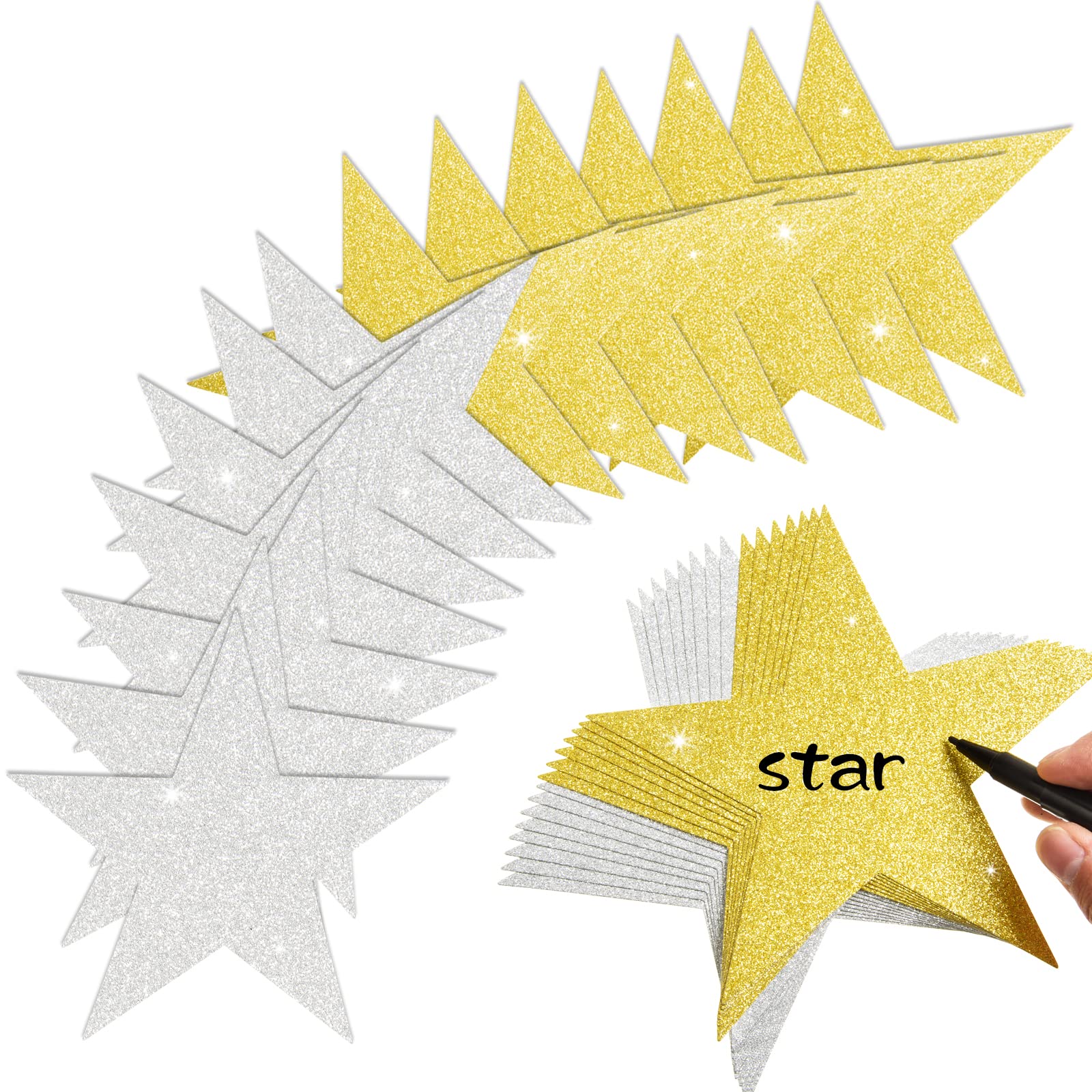 120 Pcs Glitter Star Cutouts Paper Star Confetti Cutouts Gold Silver Glitter Star Cut-Outs 6 Inch Large Glitter Stars Decoration