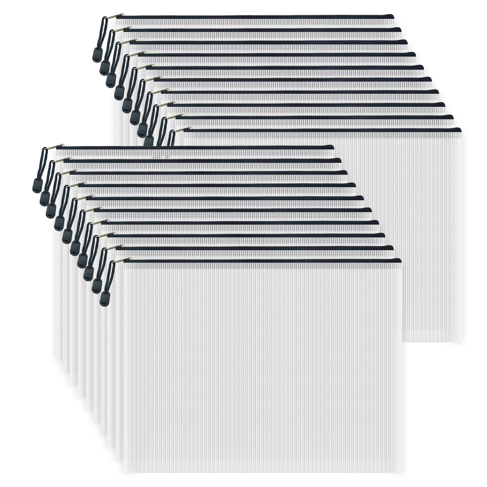 Austark 20 Pcs Zipper File Bags, Plastic Mesh Pouch, Board Game Storage, Waterproof Bags For Office School (B4 Size 15'X11', W