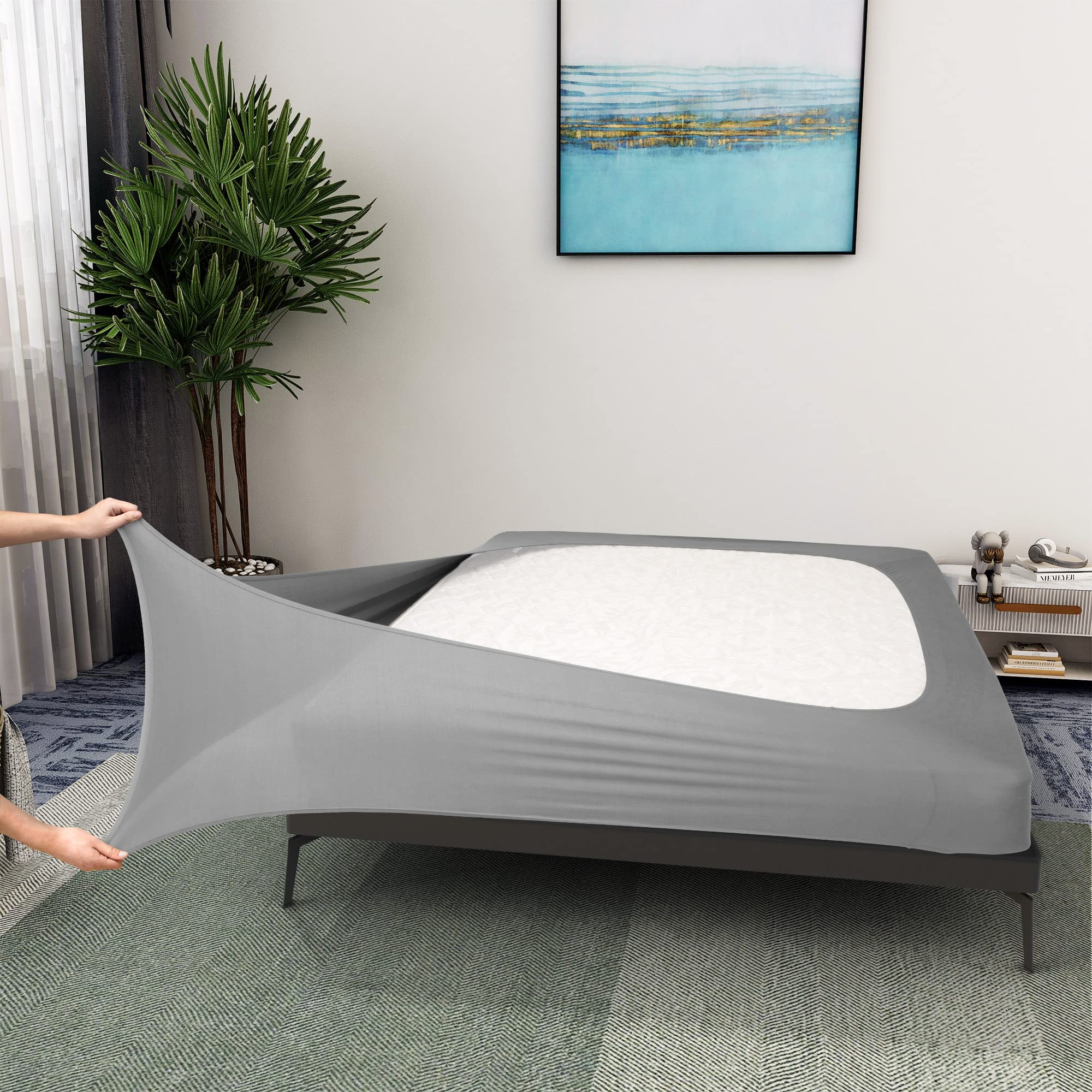 Alyvia Spring Box Spring Cover Full Size - Jersey Knit & Stretchy Wrap Around 4 Sides Bed Skirt for Hotel & Home - Full/Full XL,