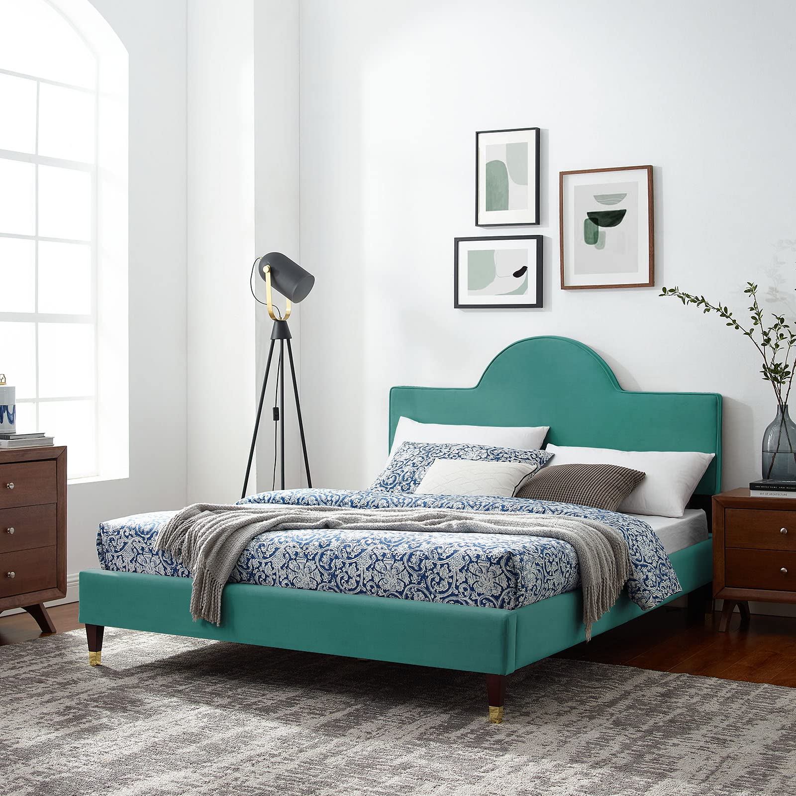 Modway Aurora Performance Velvet Full Bed, Teal