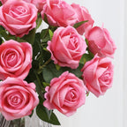 Fake Roses Artificial Silk Flowers - 12 Pcs Pink Roses Artificial Faux Flowers With Stems For Home Wedding Centerpiece Hotel Off