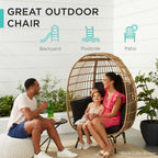 Best Choice Products Wicker Egg Chair, Oversized Indoor Outdoor Lounger For Patio, Backyard, Living Room W/ 4 Cushions, Steel Frame, 440Lb Capacity - Gray/Charcoal