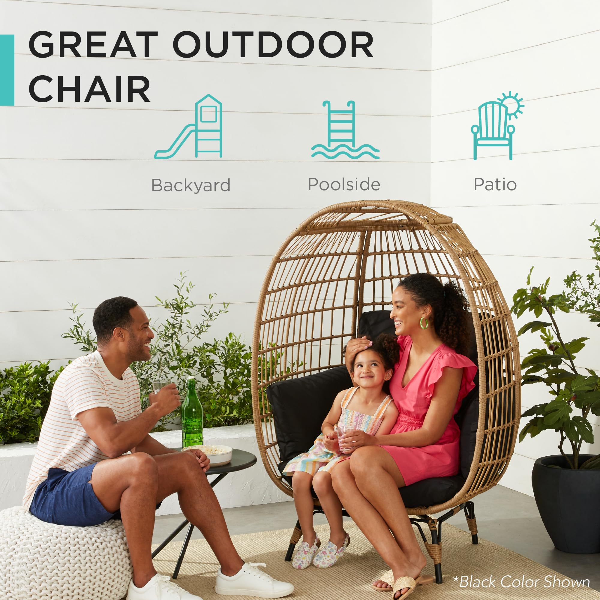 Best Choice Products Wicker Egg Chair, Oversized Indoor Outdoor Lounger For Patio, Backyard, Living Room W/ 4 Cushions, Steel Frame, 440Lb Capacity - Gray/Charcoal