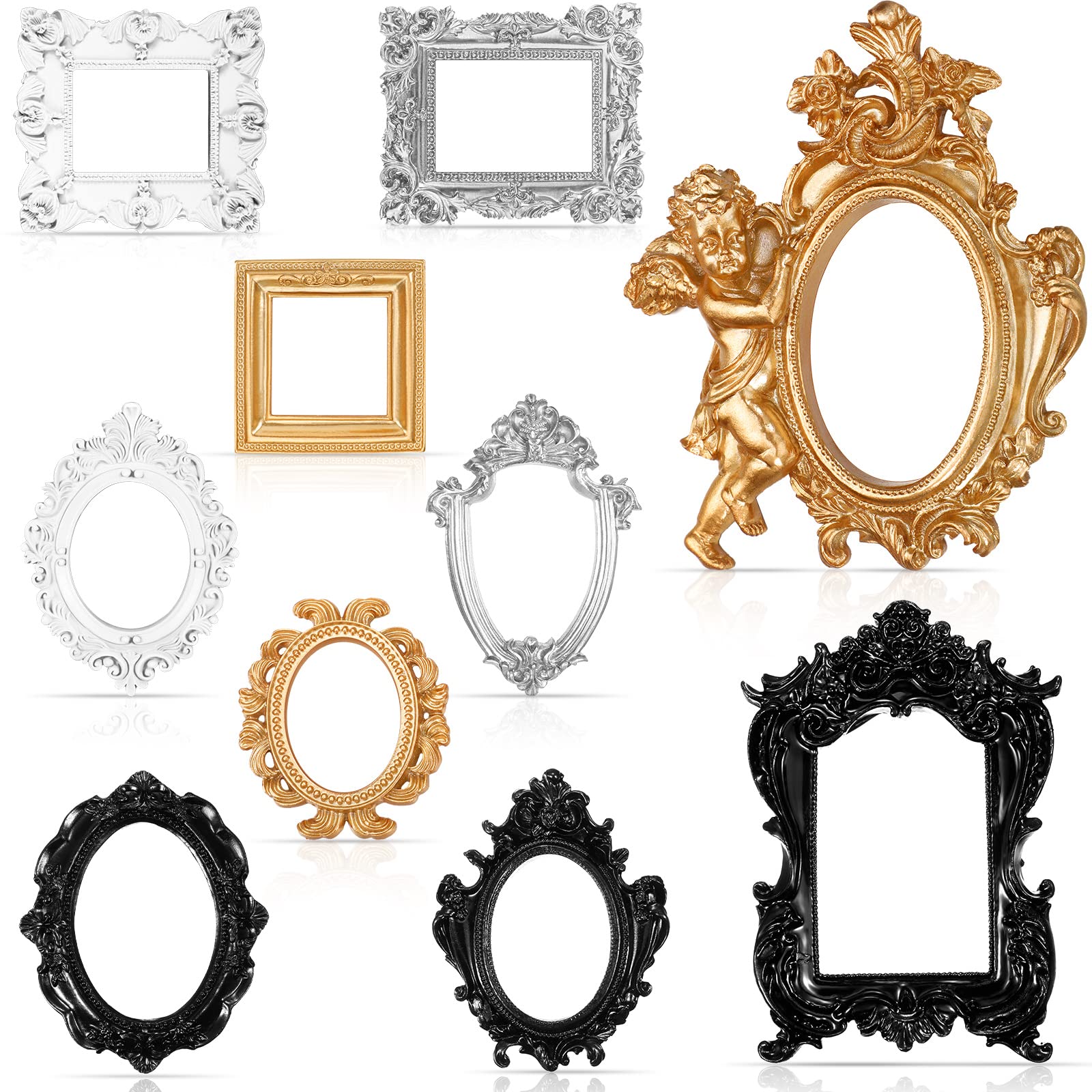 10 Pcs Vintage Resin Picture Frame Antique Photo Frame Vintage Collage Frame Mini Oval Rectangle Frames Wall Hanging Frames for 