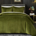 Ivellow Velvet Quilt King Size, Green Lightweight Bedspread Full Soft Reversible Coverlet For All Season 3Pcs Luxury Velvet Comf