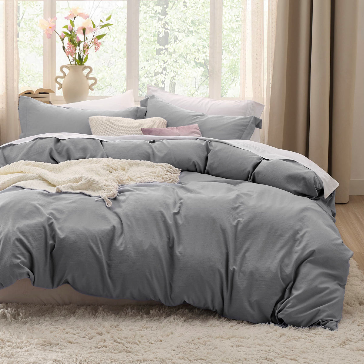 Bedsure Grey Twin Duvet Cover Set - Soft Prewashed Duvet Cover Twin Size, 2 Pieces, 1 Duvet Cover 68X90 Inches With Zipper Closu