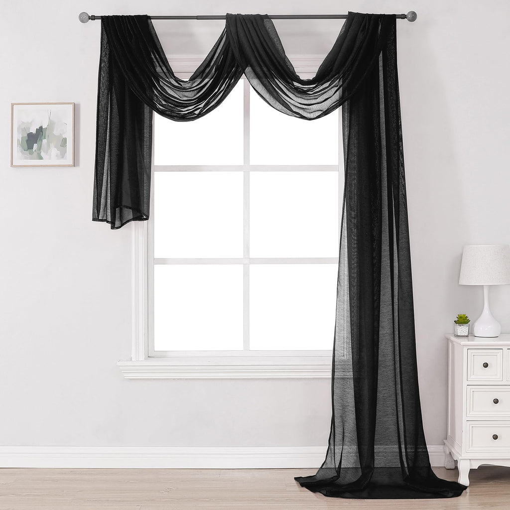 DONREN Jet Black Window Scarf Curtains for Outdoor Decoration - Add Luxury Beautiful Elegant Effect to Curtain Panels (1 Panel, 