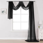 DONREN Jet Black Window Scarf Curtains for Outdoor Decoration - Add Luxury Beautiful Elegant Effect to Curtain Panels (1 Panel, 