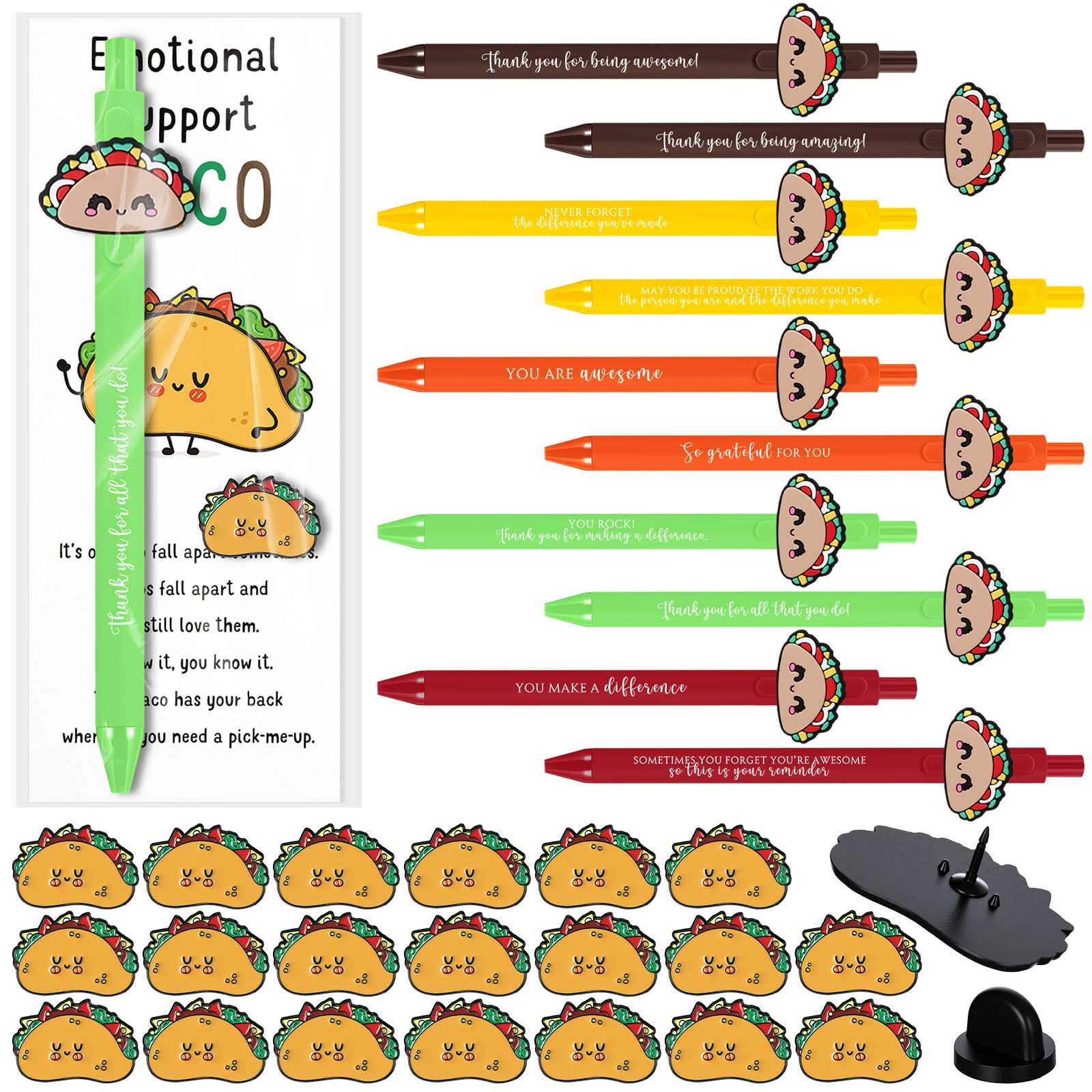 Sayglossy 30 Sets Christmas Emotional Taco Positive Support Employee Appreciation Gifts Bulk Ballpoint Pens Inspirational Cards 