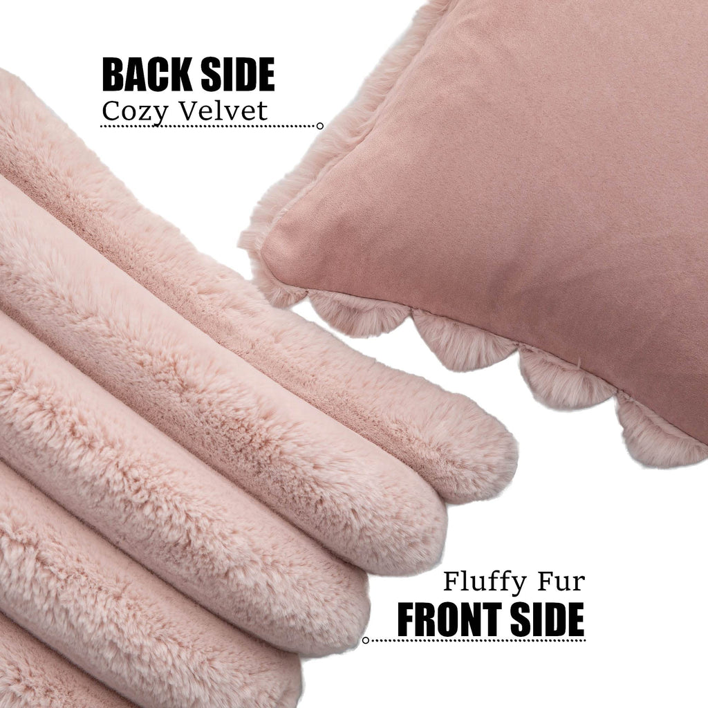 Neelvin Pink Faux Fur Cozy Soft Striped Decorative Throw Pillow Covers 20X20 Inch Set Of 2,Velvet Pillowcase Cushion Case For So