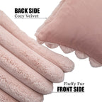 Neelvin Pink Faux Fur Cozy Soft Striped Decorative Throw Pillow Covers 20X20 Inch Set Of 2,Velvet Pillowcase Cushion Case For So