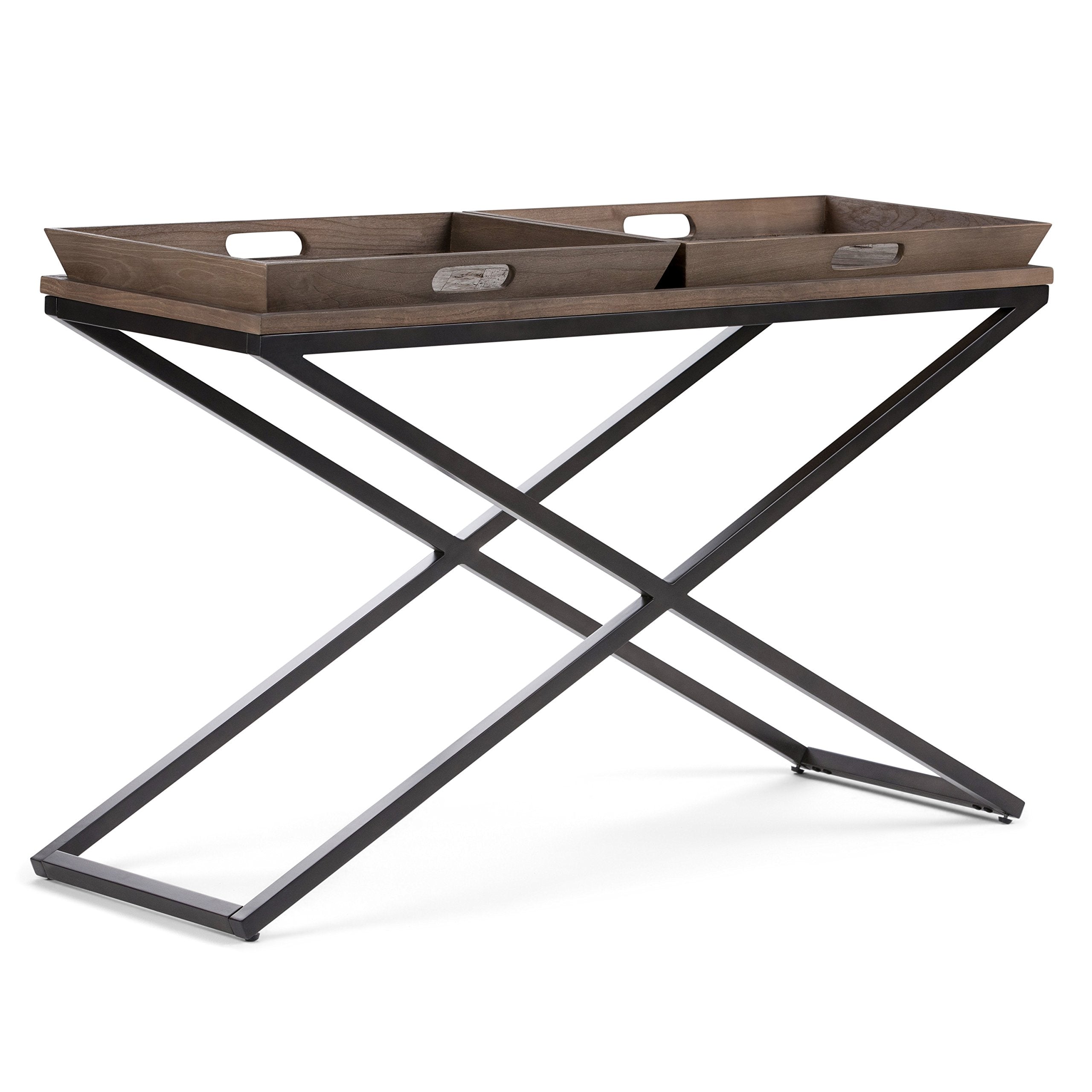 SIMPLIHOME Damien SOLID AGED ELM WOOD and Metal 50 inch Wide Modern Industrial Console Table in Distressed Natural Elm for the L