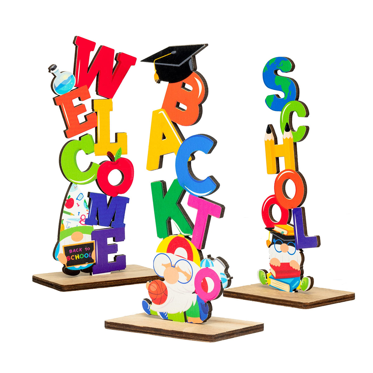 WATINC 3pcs Welcome Back to School Table Decorations Signs, Welcome to School Sign First Day of School Wooden Table Topper Cente
