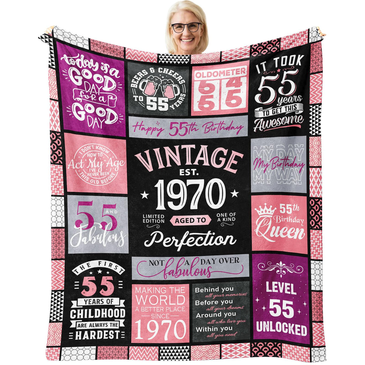 55Th Birthday Gifts For Women Throw Blanket 60' X 50', Women 55 Birthday Gifts, Birthday Gifts For 55 Year Old Woman, 1970 Bir