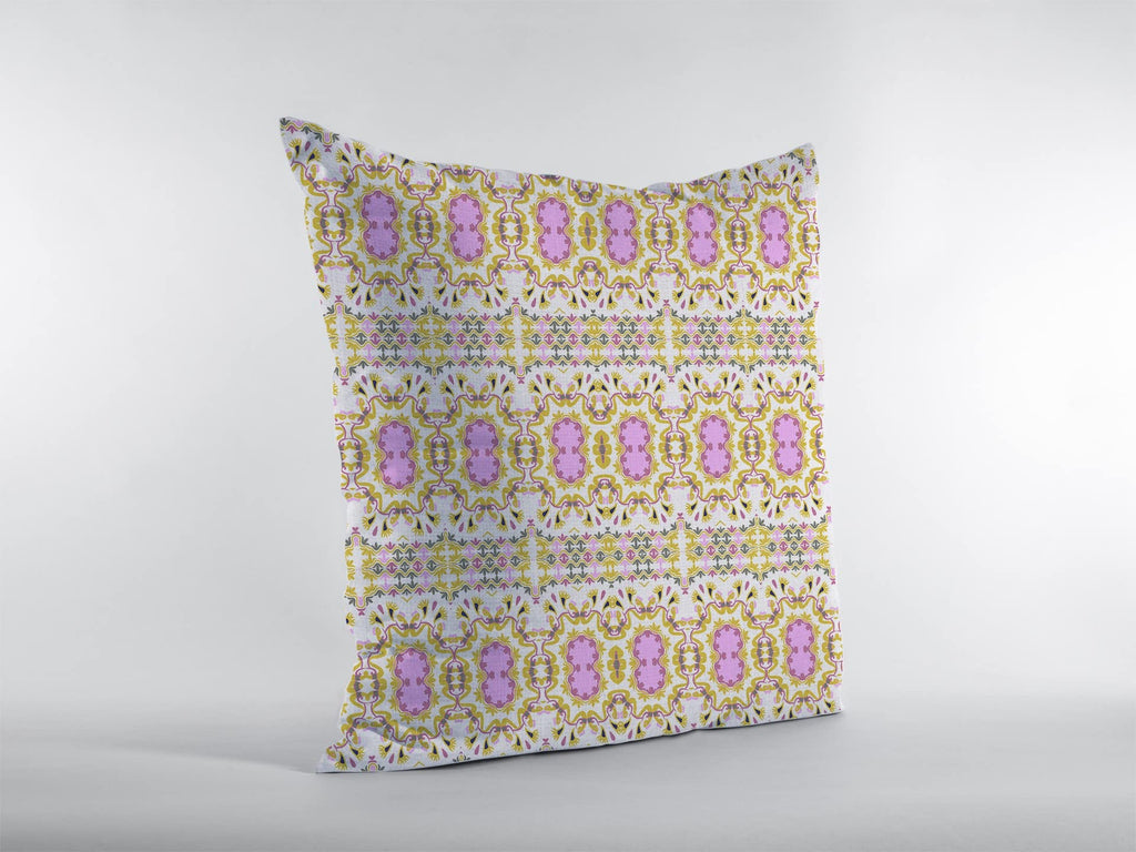 HomeRoots 18â€ Yellow Lavender Geofloral Suede Throw Pillow