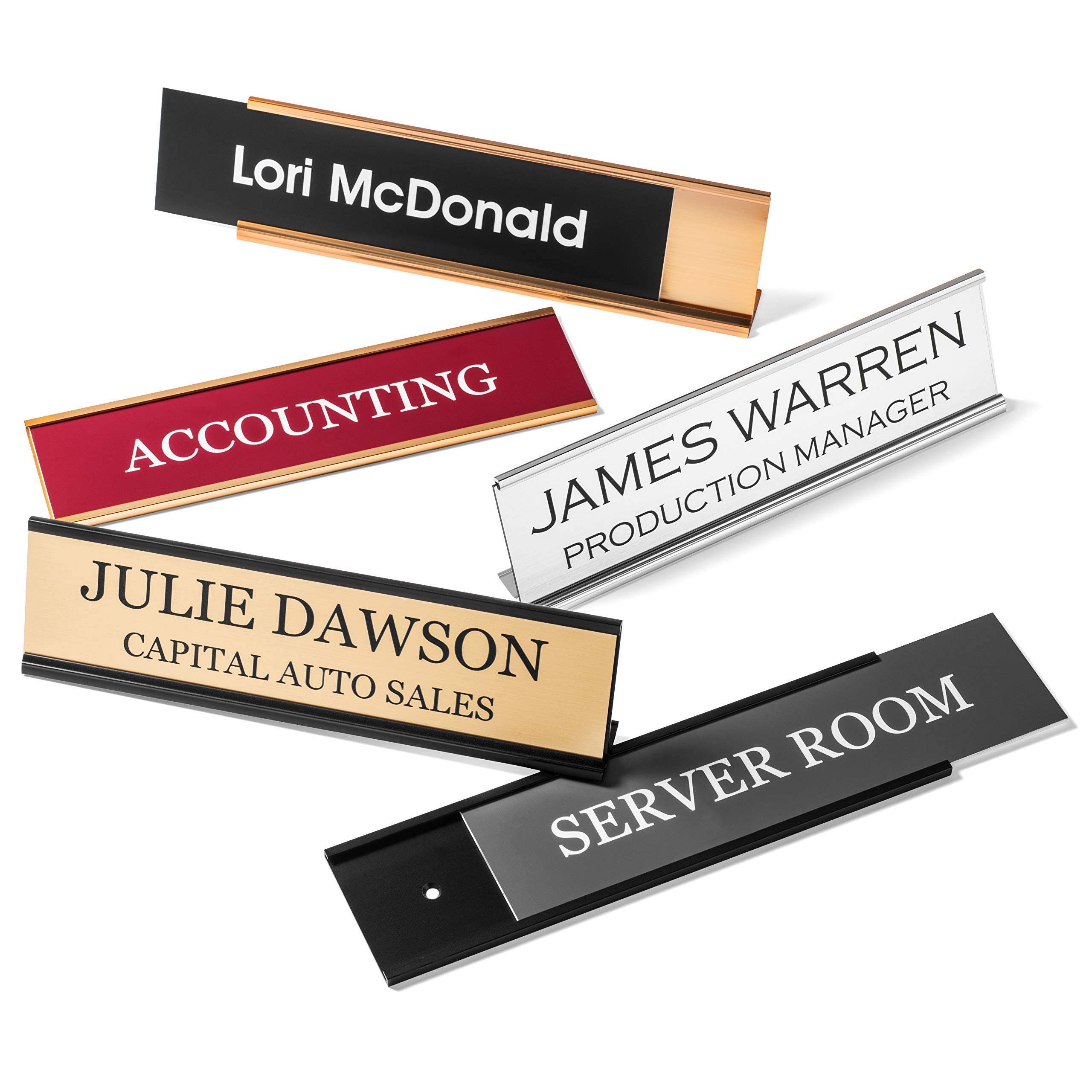 Providence Engraving Personalized Desk Name Plates - Custom Office Wall Or Desk Name Plates With Aluminum Holder With Two Lines