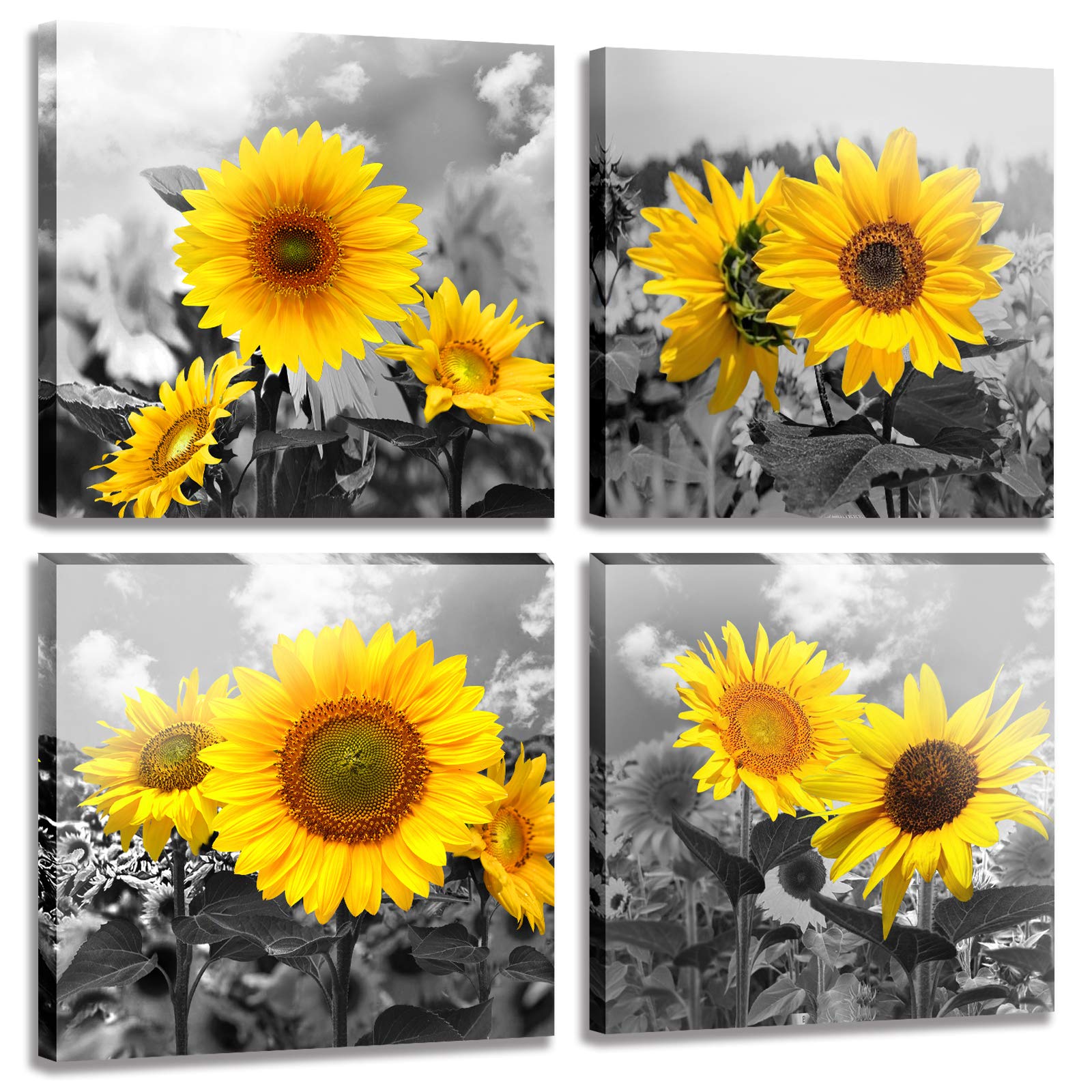 MESESE Wall Art Decor - 4 Panels Sunflower Canvas Wall Art Giclee Modern Home Decoration Watercolor Poster Canvas Picture for Li