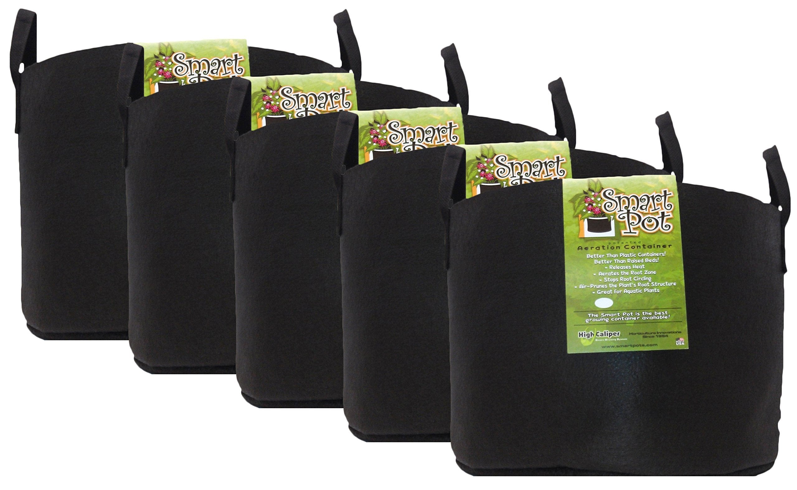 Smart Pot Soft-Sided Fabric Garden Plant Container Aeration Planter Pots, 20 Gallon With Strap Handles, Black, 5 Pack