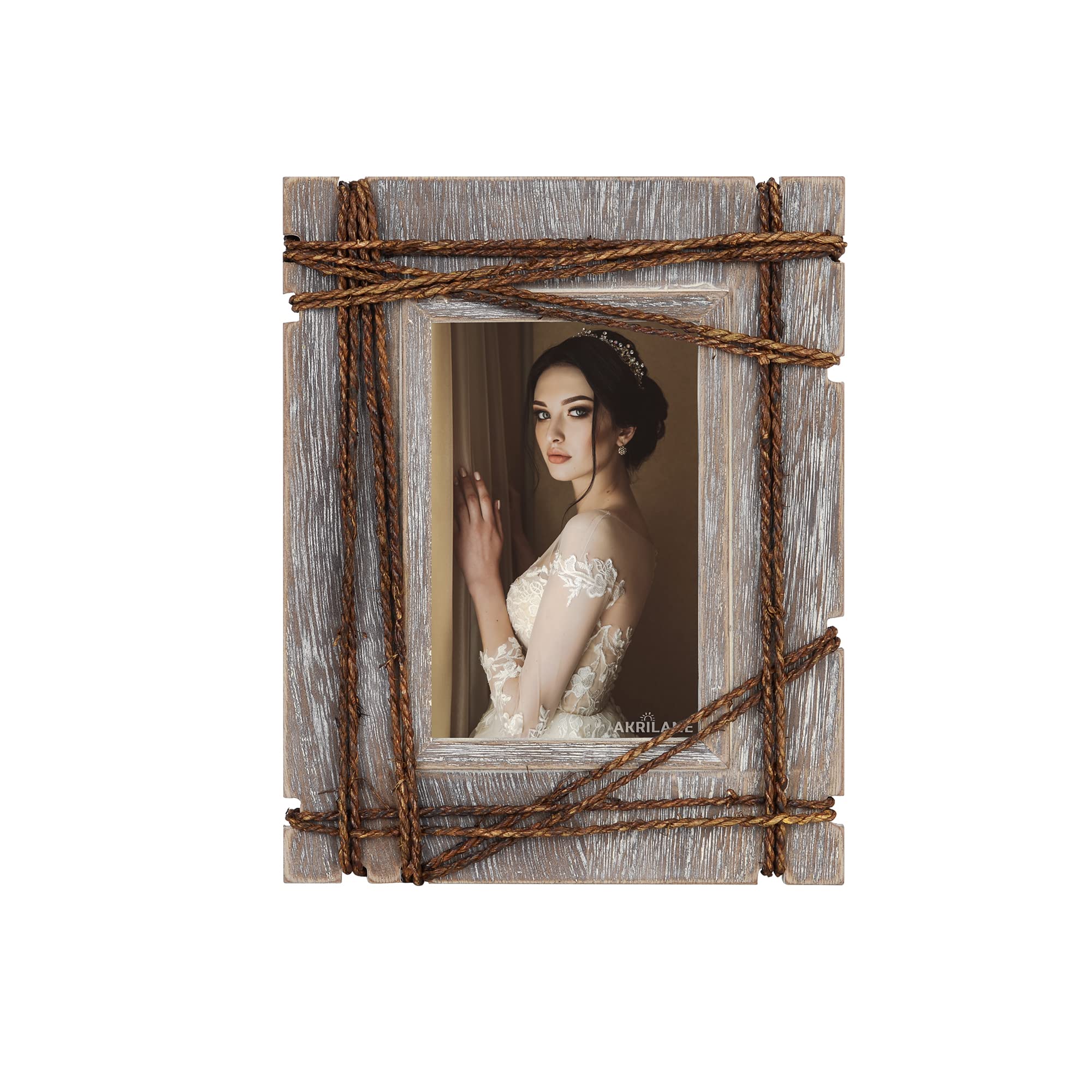AKRILANE 4x6 Picture Frame Wood Rustic, Decorative, Distressed & Vintage Looking Photo Frames Wall Decor for Wall Mount & Table 