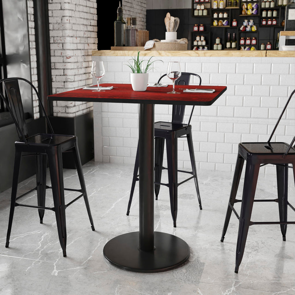 Flash Furniture Stiles 36'' Square Mahogany Laminate Table Top with 24'' Round Bar Height Table Base