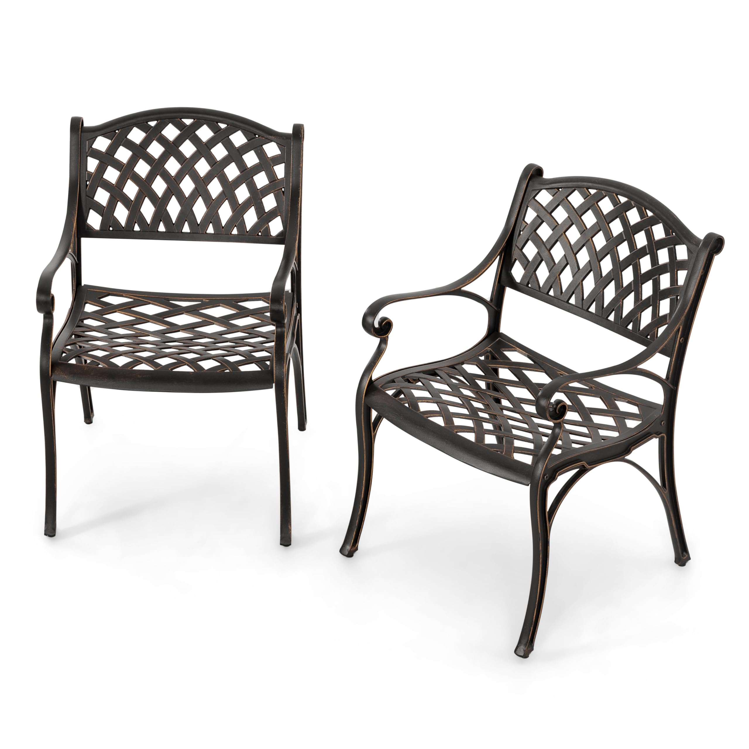 NUU GARDEN Cast Aluminum Patio Dining Chairs with Armrests for Indoor Outdoor Bistro Chairs for Balcony, Backyard, Garden, Black