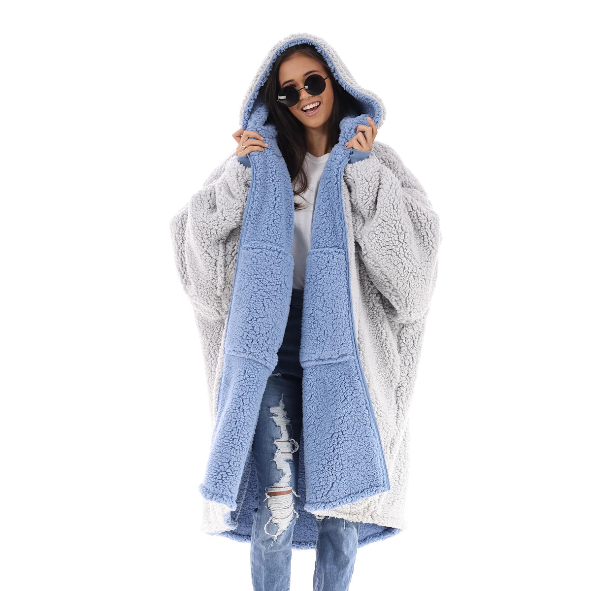 The Comfy Teddy Bear Full Zip|Oversized All Sherpa Wearable Blanket With Zipper, Seen On Shark Tank, One Size Fits All, Reversib