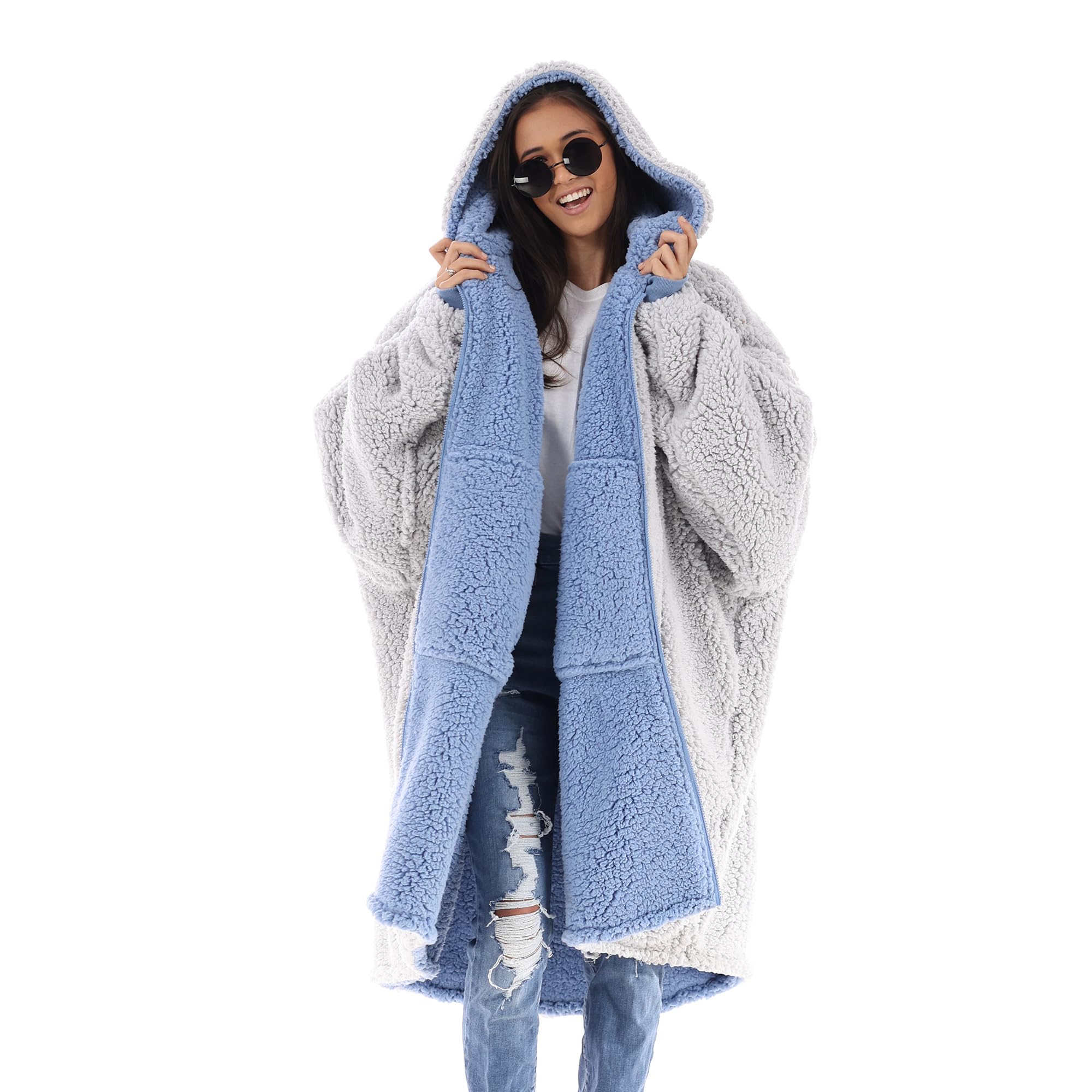 The Comfy Teddy Bear Full Zip|Oversized All Sherpa Wearable Blanket With Zipper, Seen On Shark Tank, One Size Fits All, Reversib