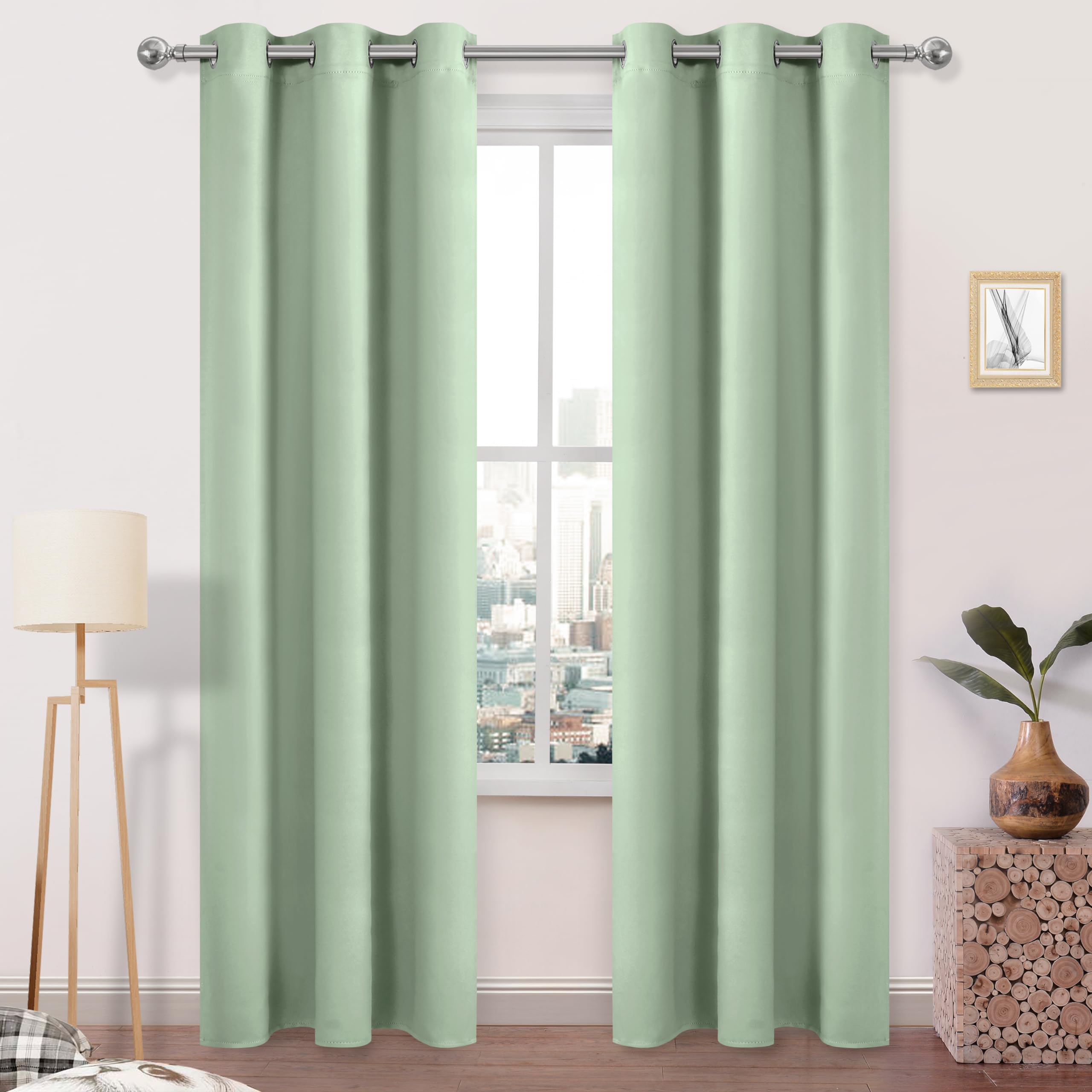 Dwcn Light Green Blackout Curtains For Windows 38X84 Inches Long, 2 Light Green Curtain Panels For Living Room,Bedroom,Dining Ro