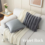 Futei Grey Decorative Throw Pillow Covers 24X24 Inch Set Of 2, Square Soft Faux Rabbit Fur Big Striped Pillow Sham,Home Decor Fo