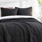 Horimote Home 100% Cotton Quilt Set Queen Size, Charcoal Pre-Washed Bedspreads Coverlet Set In Geometric Pattern, Cozy Lightweig