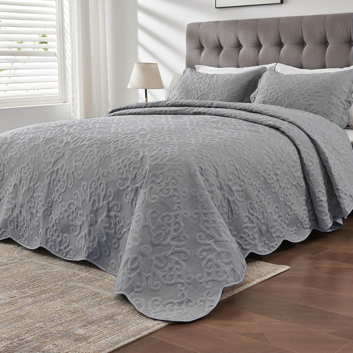 Oversized King Bedspreads 128X120 Extra Wide Quilt For Tall King California King Bed Lightweight 3 Piece Quilted Coverlet Pillow