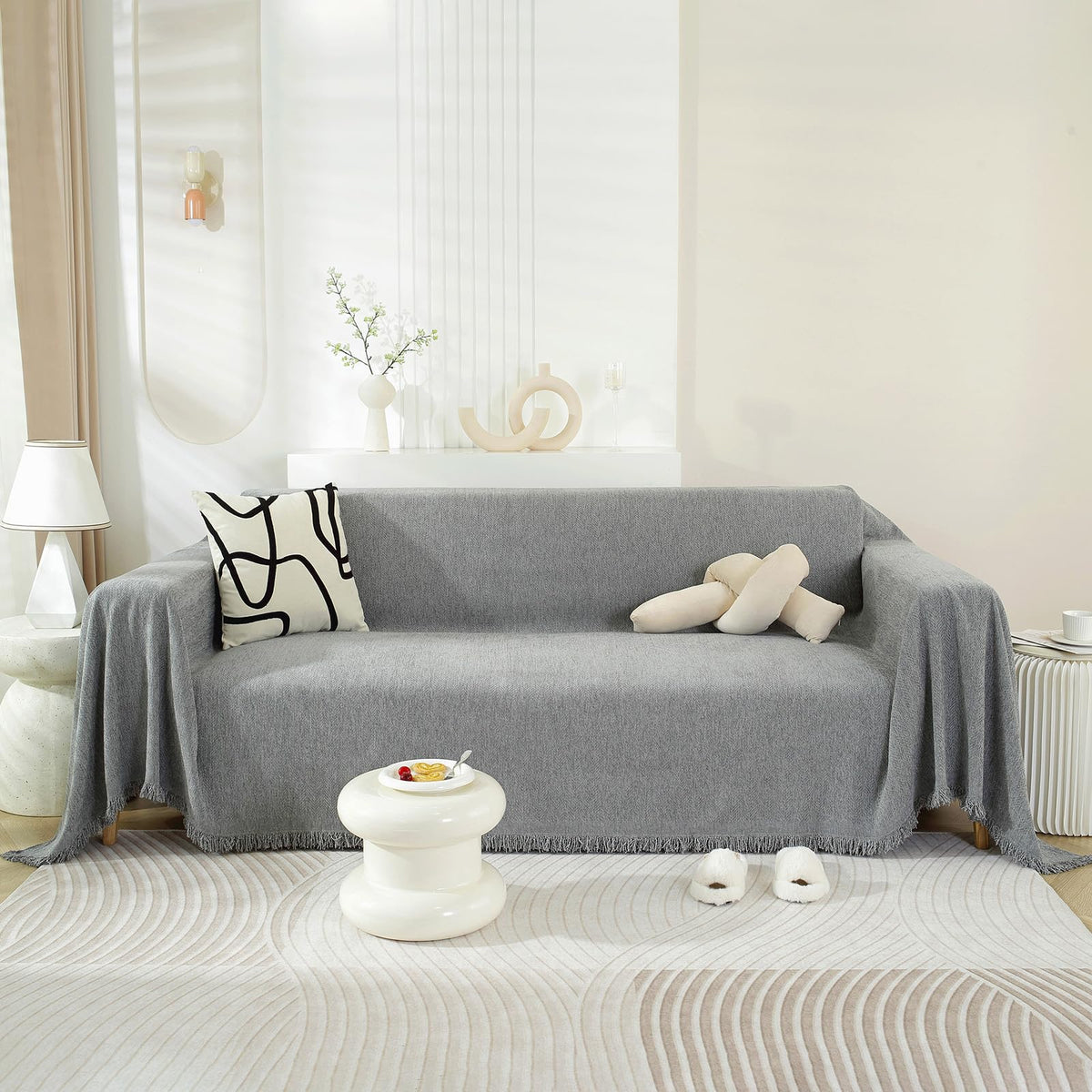 VClife Simple Dark Grey Herringbone Jacquard Couch Covers Skin-Friendly Breathable Chenille Sofa Cover Futon Cover for 2-3 Cushi