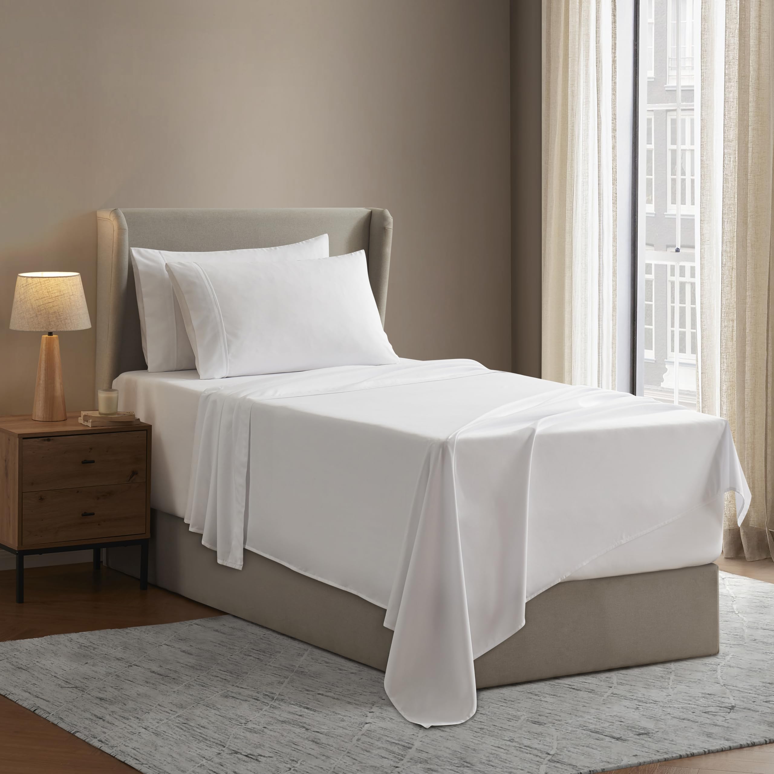 Nestl Extra Twin Deep Pocket Sheets Set - 4 Pc Soft Microfiber Twin Sheets Deep Pocket - Fade Resistant Bedding Sheets & Pillowcases - Twin, White