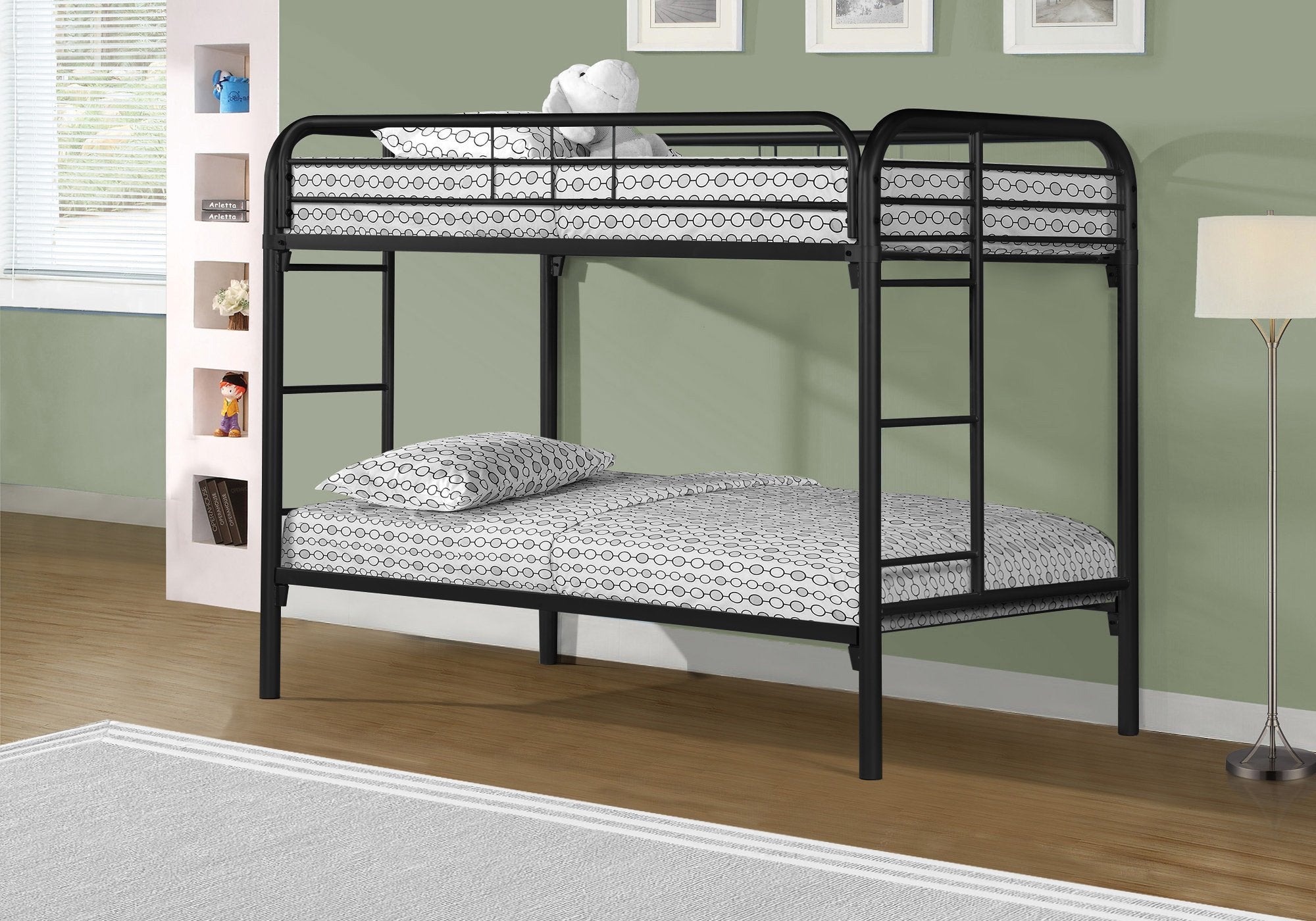 Monarch Specialties Ladder Bunk Bed, Metal Frame, Black, Twin Size