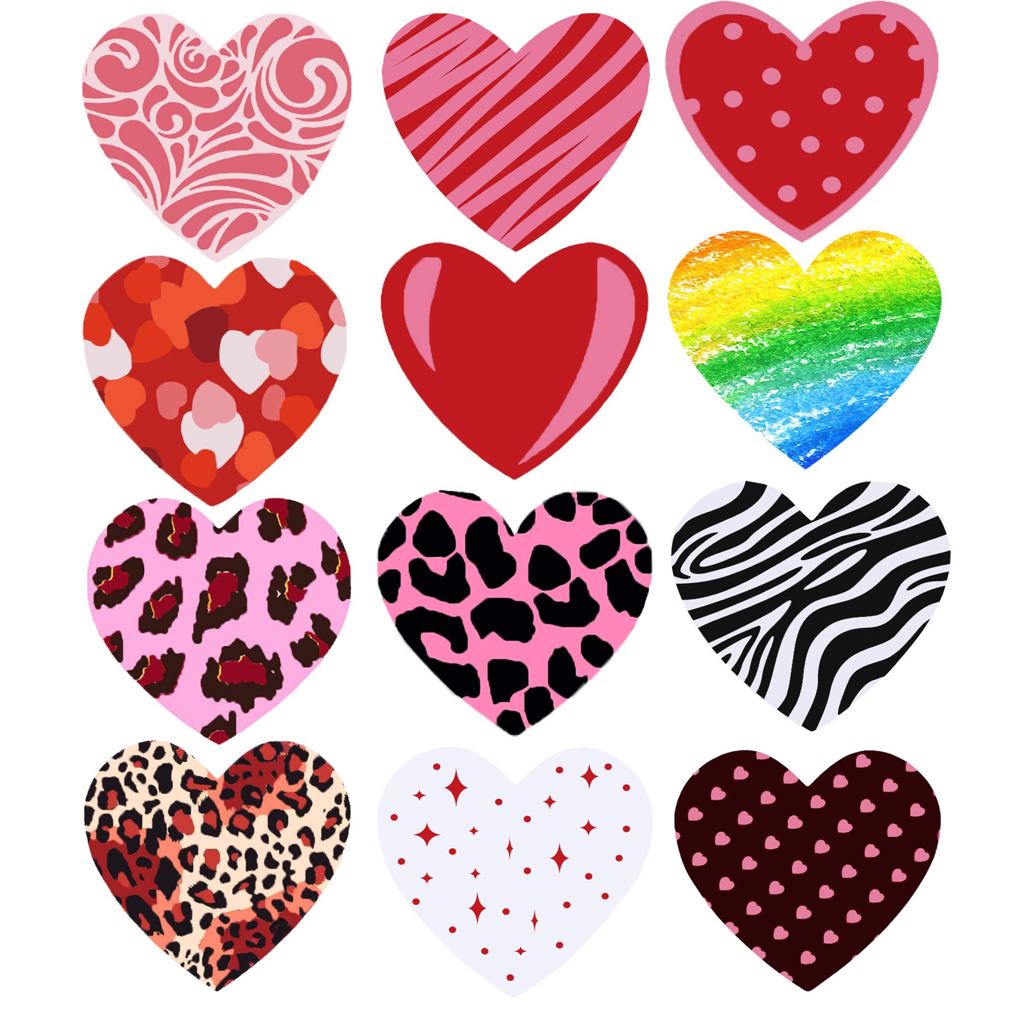 Love Stickers, 1.5 Inches Large Assorted Heart Shape Pattern Adhesive Stickers For Wedding Anniversaries Party Note Gift Packagi
