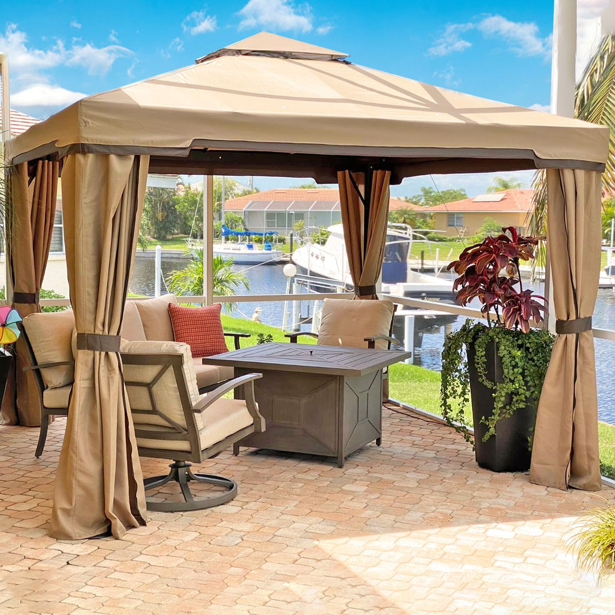 Suncrown 10 X 10 Ft Outdoor Gazebo For Patio Iron Frame Garden Permanent Gazebo With Vented Soft Canopy And Mosquito Netting, Kh