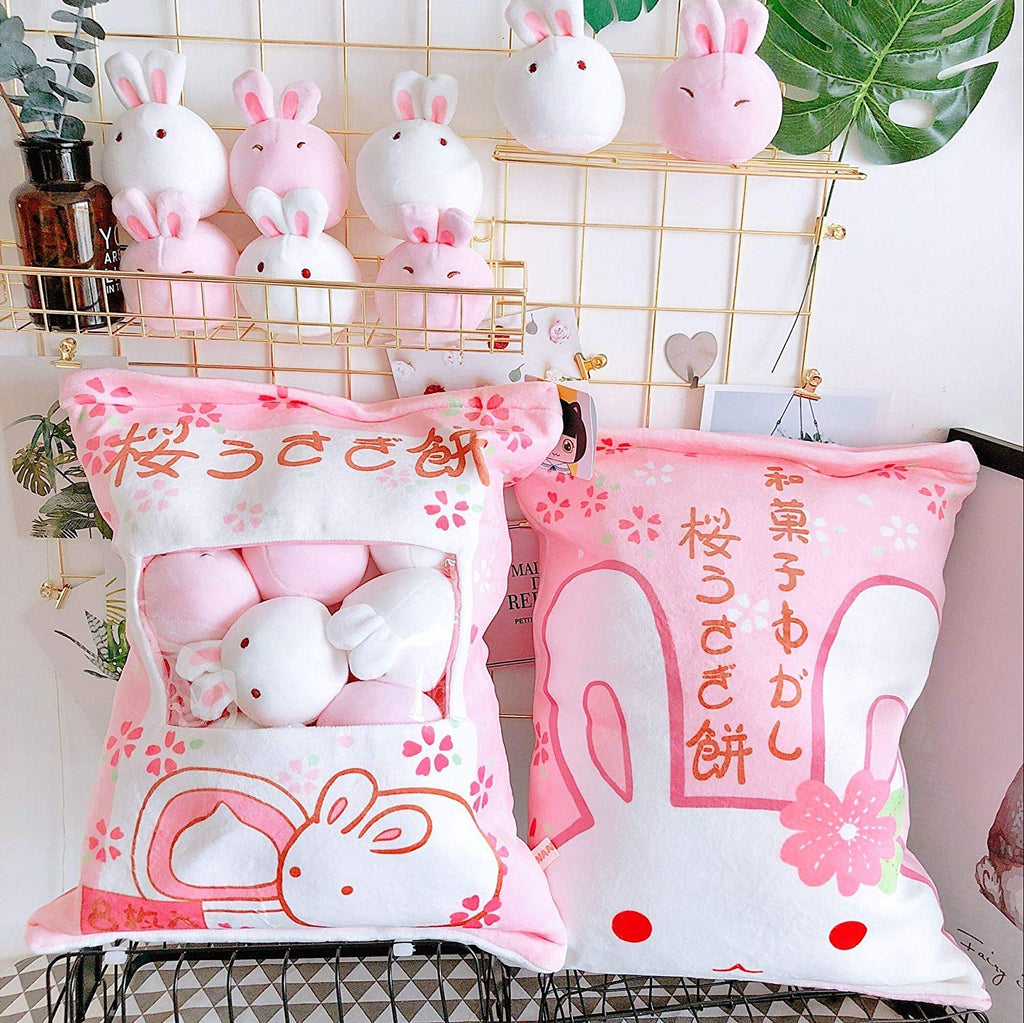 Nenalayo Cute Throw Pillow Stuffed Animal Toys Removable Fluffy Bunnies Creative Gifts For Teens Girls Kids