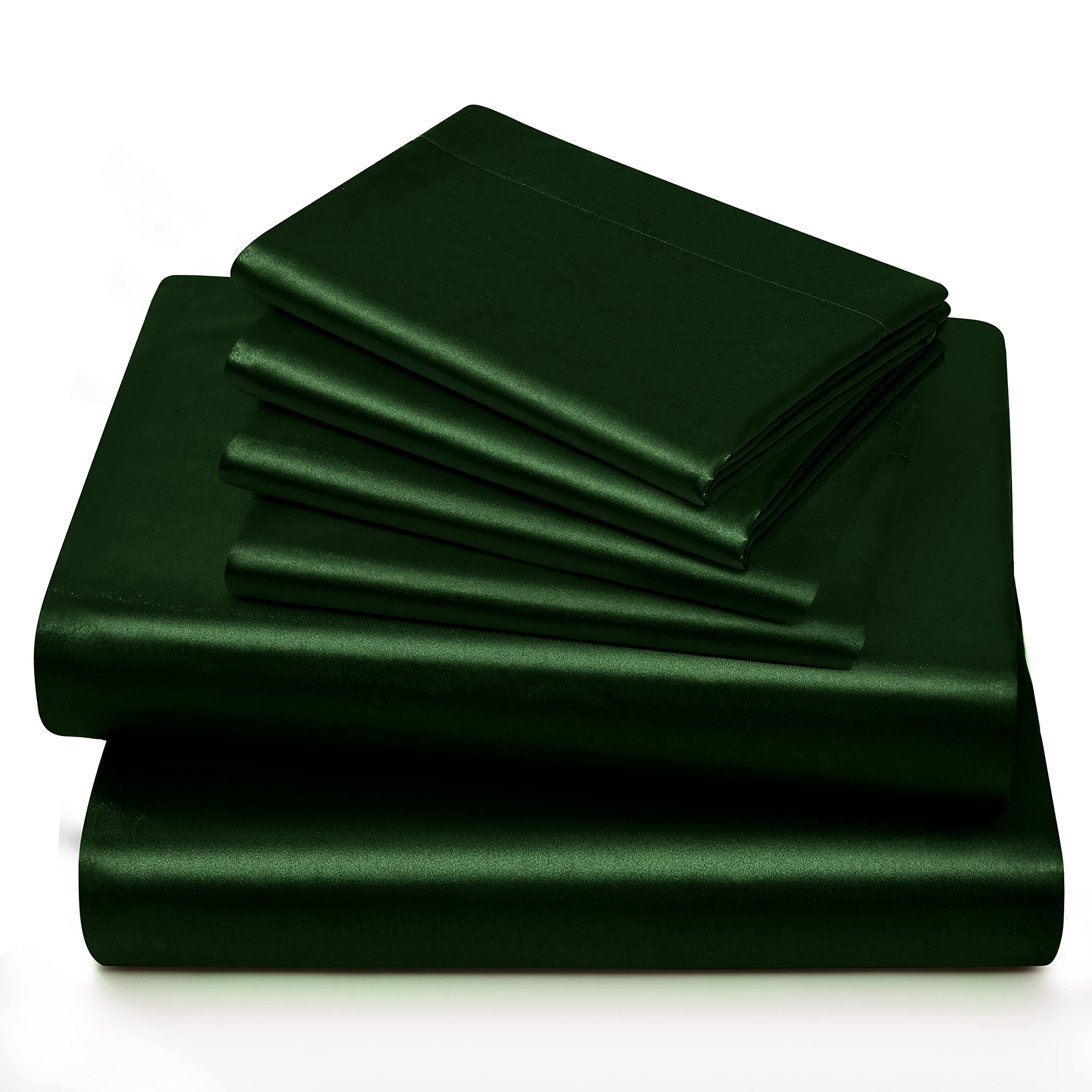 Horbaunal 4 Piece Satin Sheet Set Twin Size Luxury Silky & Soft Emerald Green Satin Twin Bed Sheet Set With 16'' Deep Pocket, 1