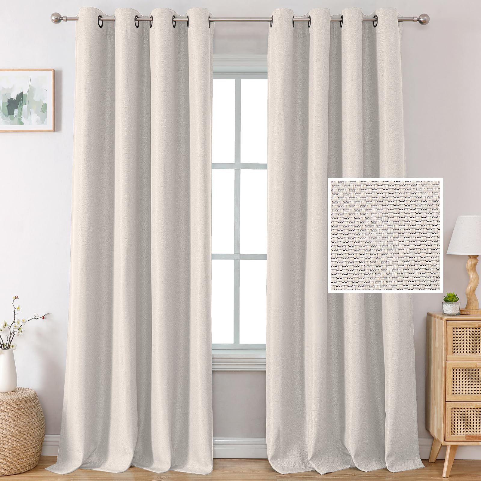 H.VERSAILTEX Linen Curtains Black Out Curtains for Bedroom Windows Noise Reducing Thermal Insulated Darkening Curtains for Livin