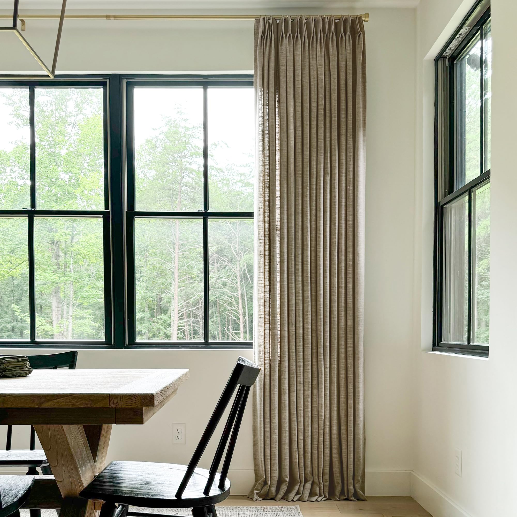 Twopages Taupe Grey Pinch Pleated Drape 84 Inch Length Linen Light Filtering Room Darkening Curtain For Bedroom, Double Layer Li