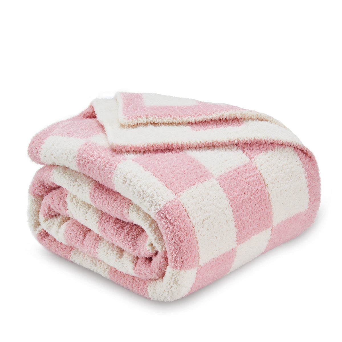 Cozecube Checkered Blanket, Ultra Soft Cozy Pink Checkered Throw Blanket, Warm Fluffy Checkerboard Throw Blanket, Pink And White