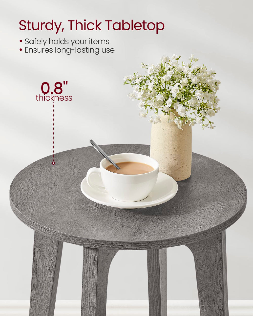 Vasagle Side Table, Small Round End Table With Lower Shelf, Nightstand For Small Spaces, Living Room, Bedroom, Smoky Gray Ulet283T68