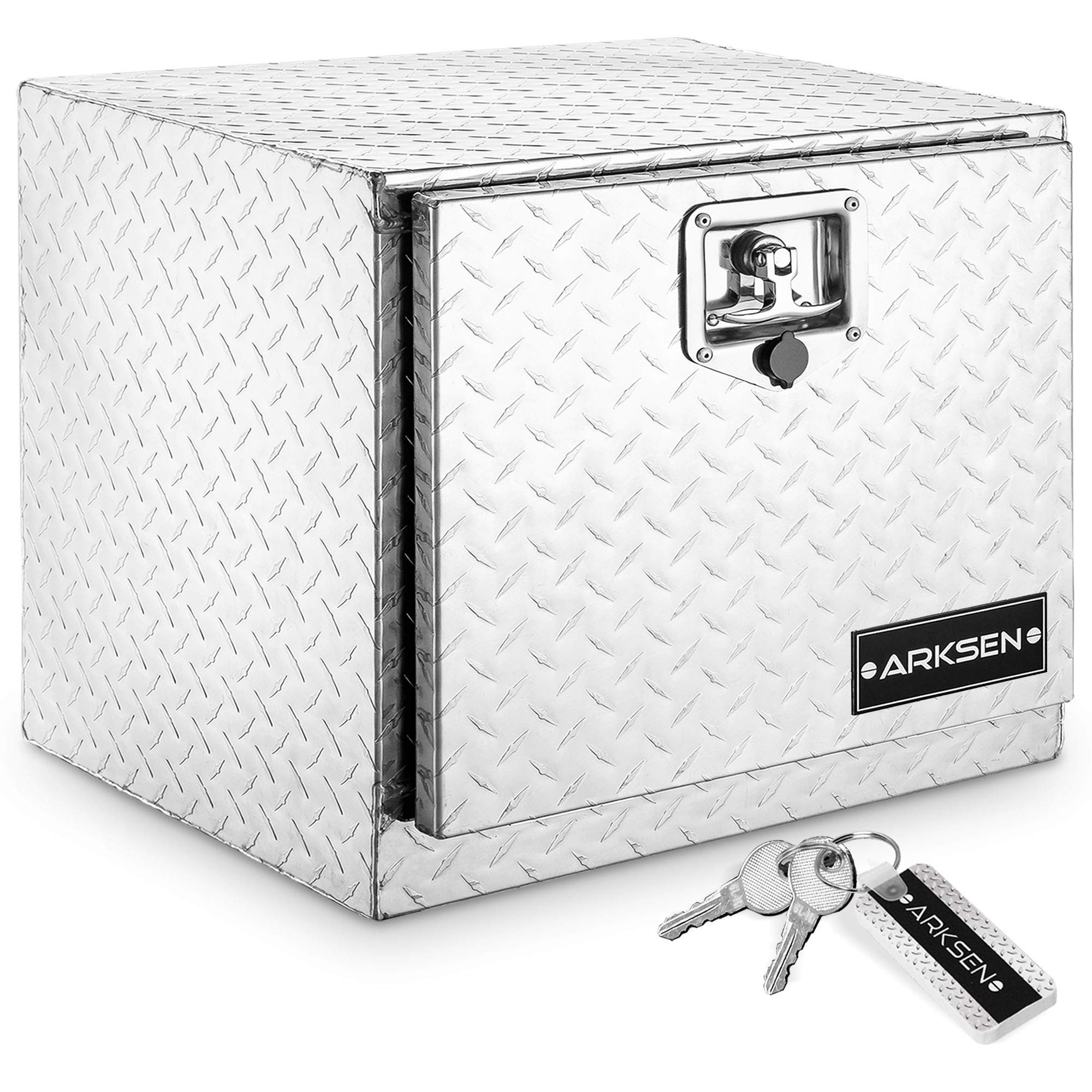 Arksen 18 Inch Heavy Duty Aluminum Diamond Plate Tool Underbody Box, Waterproof Square Truck Storage Organizer Chest For Pick Up