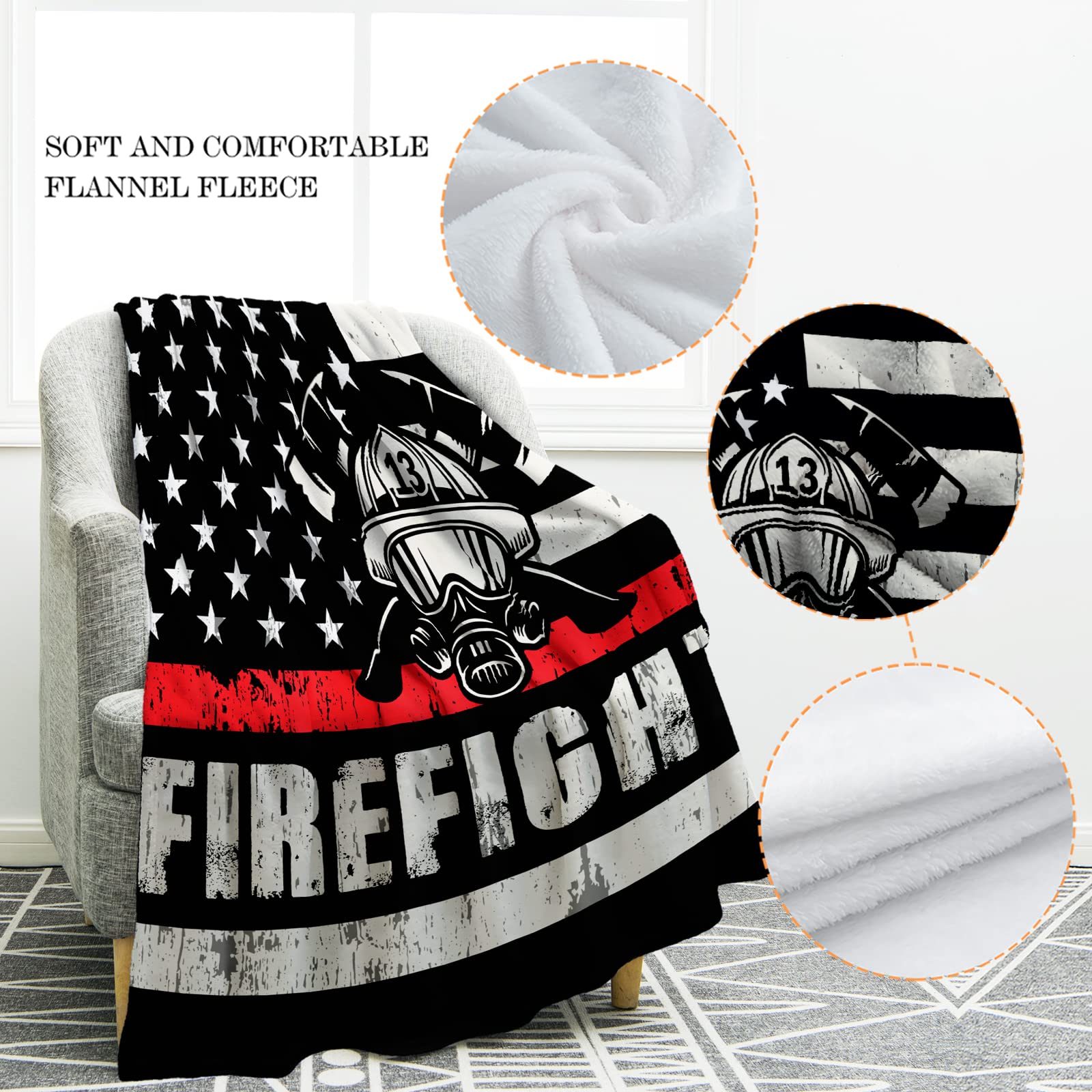 Jekeno Firefighter Blanket Gifts For Fireman Men Boy Dad Husband Son Friend Adult Home Bedroom Living Room Decor Soft Cozy Light