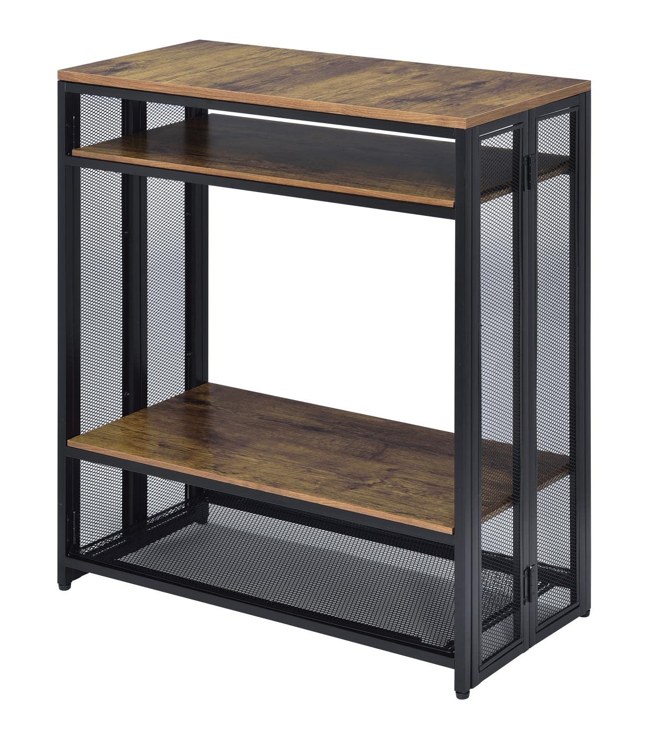 Acme Winam 3 Shelves Sofa Table with Metal Frame in Antique Oak and Black